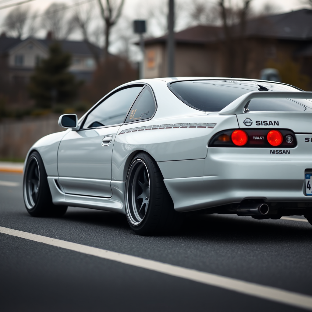 Nissan Silvia S14 the car is parked on the side of the road, inspired by Taiyō Matsumoto, Tumblr, restomod, ND4, C4