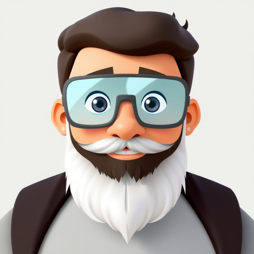 Cartoon 3D avatar of an Asian Arab guy with spectacles and a long beard but short to medium mustache on level 5 Norwood scale.