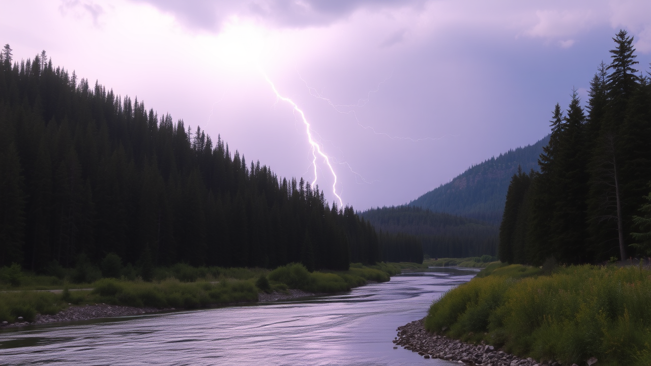 photo, lightning, river, forests