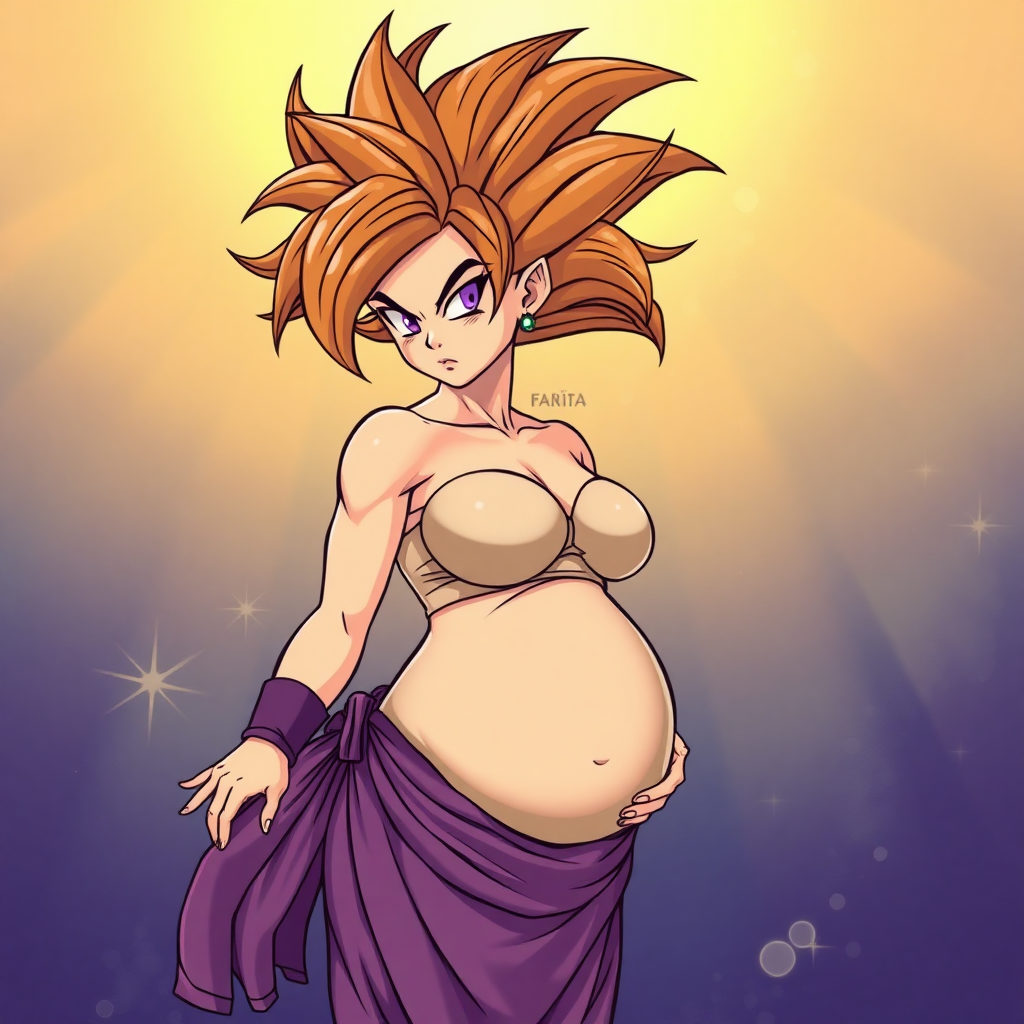 Dragon Ball style, pregnant super saiyan woman