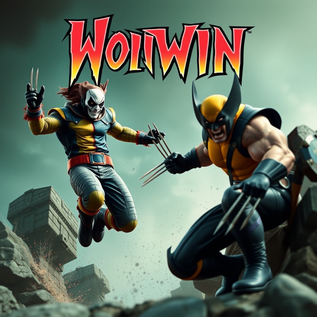 Jumping out of a Comic book cover is Spawn and Wolverine in Cinematic Real3D photo-realistic quality.