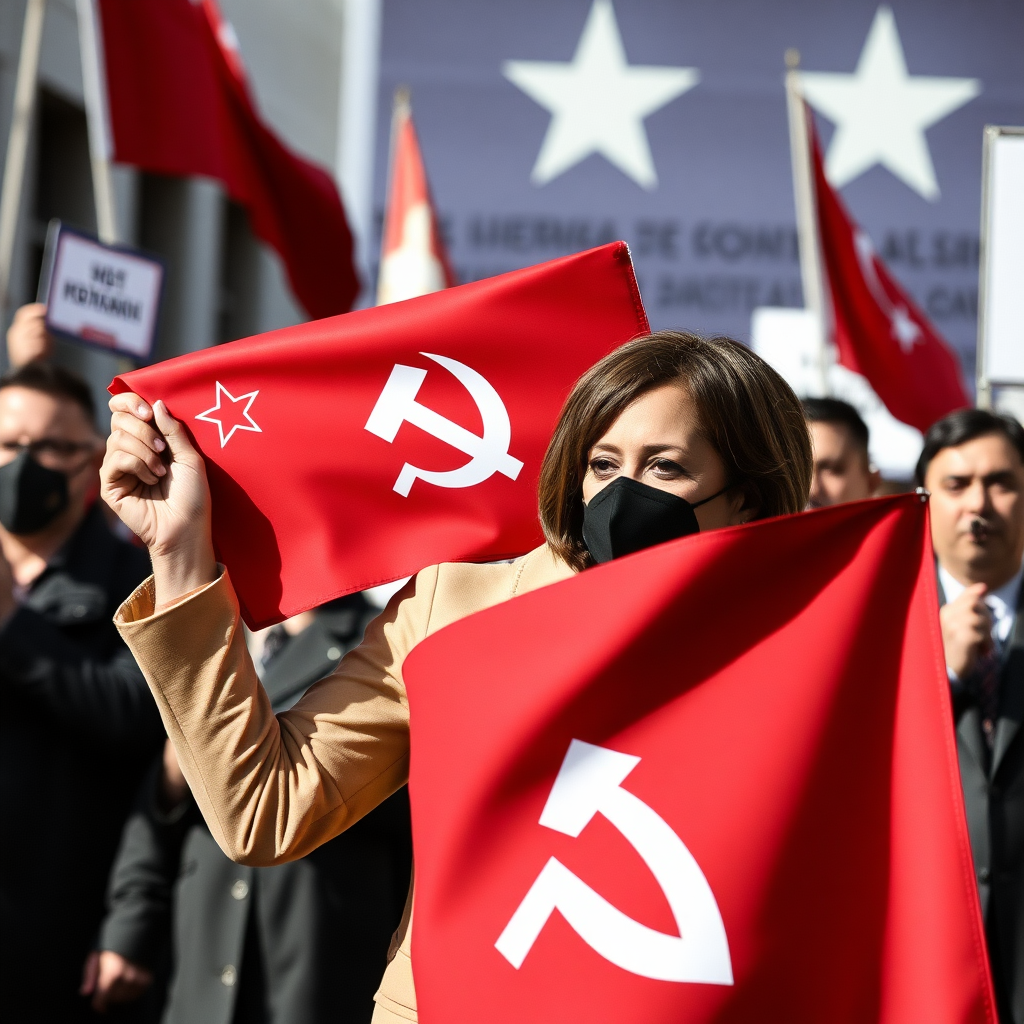 Kamala Harris holding Soviet flag.