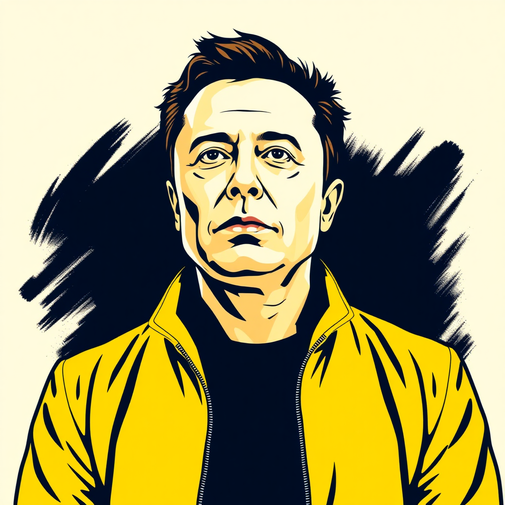 Elon Musk, vector style, main color yellow and black