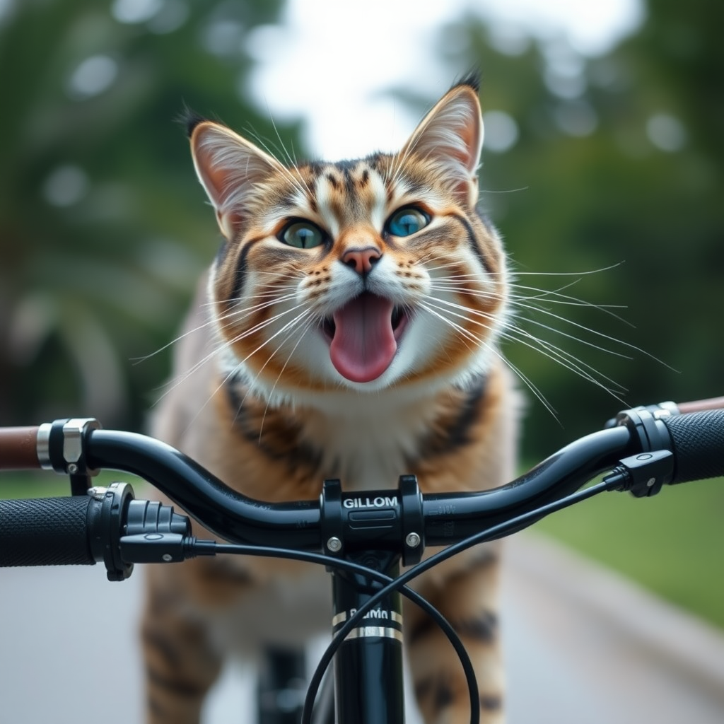 cat licking bicycle