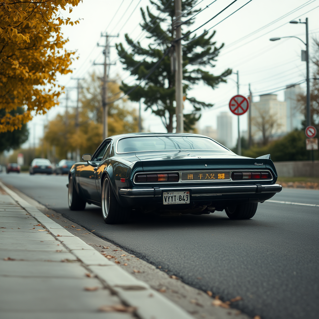 the car is parked on the side of the road, inspired by Taiyō Matsumoto, tumblr, restomod, nd4, c4