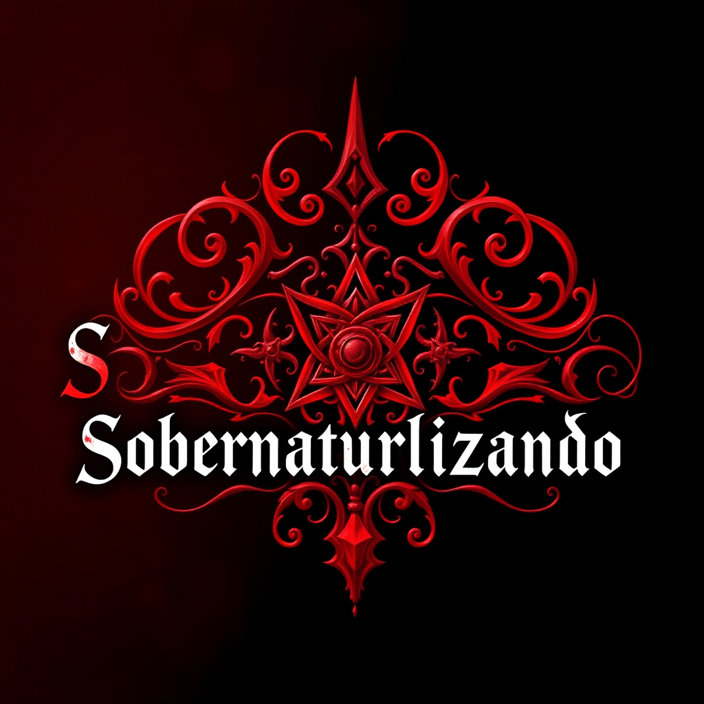 A mesmerizing logo for a YouTube channel named "Sobrenaturalizando" featuring striking details in blood-red hues. The design depicts a dark, supernatural theme with a gothic twist. The logo showcases intricate swirls and mystical symbols in vibrant shades of crimson, adding a sense of mystery and intrigue. This visually captivating image seamlessly blends the macabre with elegance, inviting viewers into a world of supernatural wonders. The quality of this logo is outstanding, with sharp lines and rich colors that make it truly stand out.