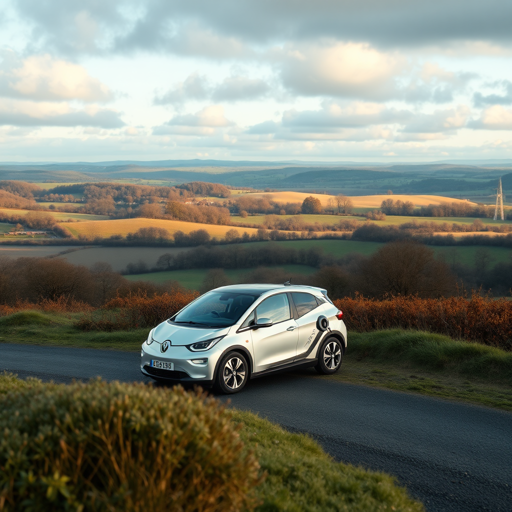 EV car in uk landscape