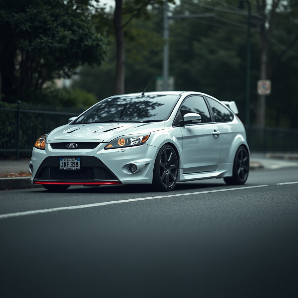 ford focus rs 2009 car is parked on the side of the road, inspired by Taiyō Matsumoto, tumblr, restomod, nd4, c4