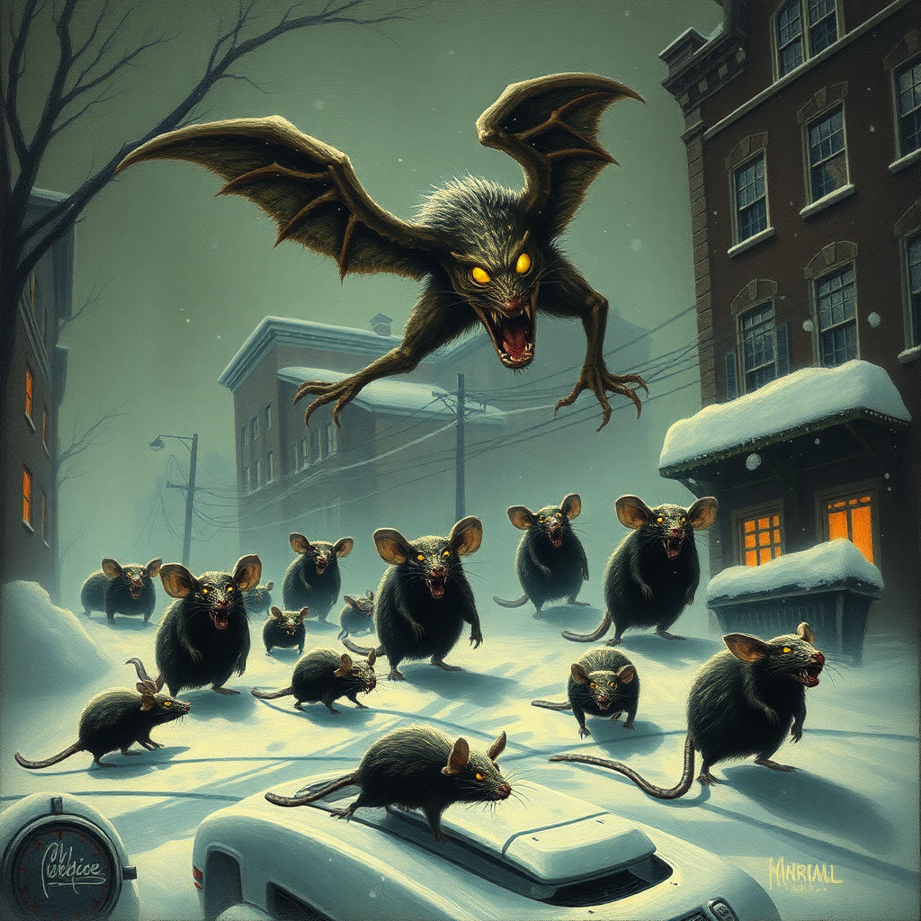 Demon rats invading Boston, 60s, Satan, blizzard