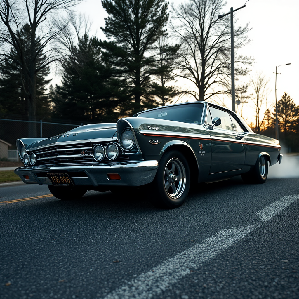 The drag car is parked on the side of the road, inspired by Taiyō Matsumoto, tumblr, restomod, nd4, c4 metallic shine classic american low rider custom paint ford alev desenler