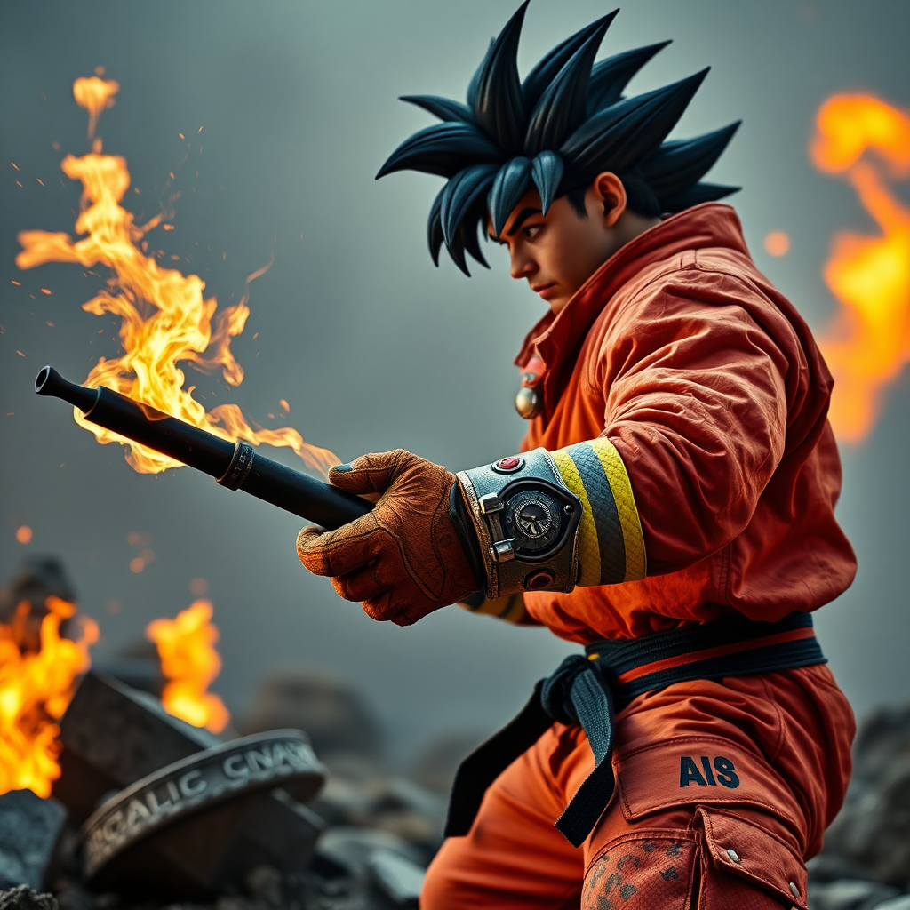 An Italian firefighter fighting against Goku