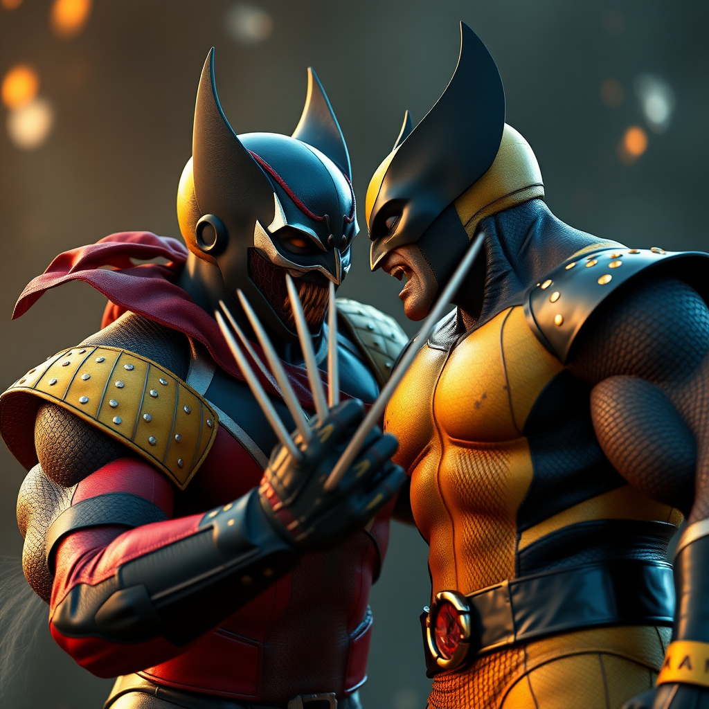 Spawn Vs Wolverine in Cinematic Real3d photo-realistic quality.