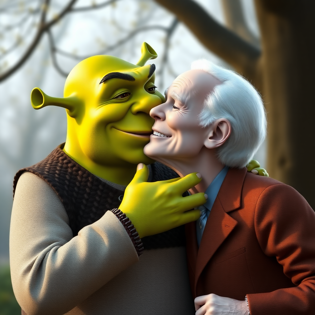 Shrek is kissing Joe Biden.