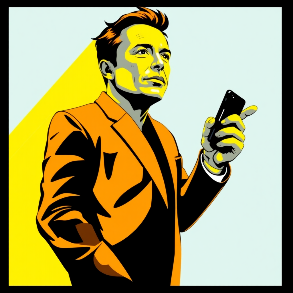 Elon Musk, vector style, main color yellow and black