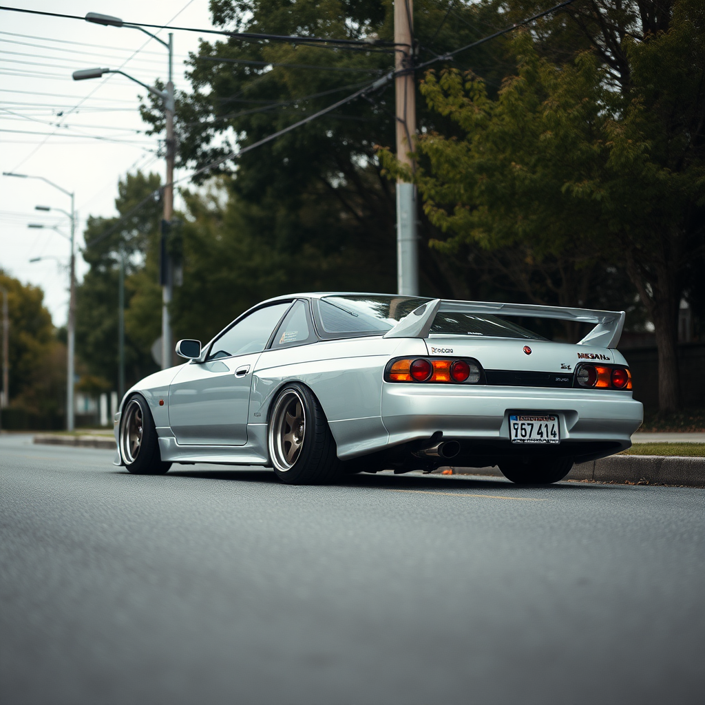 nissan silvia s14 the car is parked on the side of the road, inspired by Taiyō Matsumoto, tumblr, restomod, nd4, c4