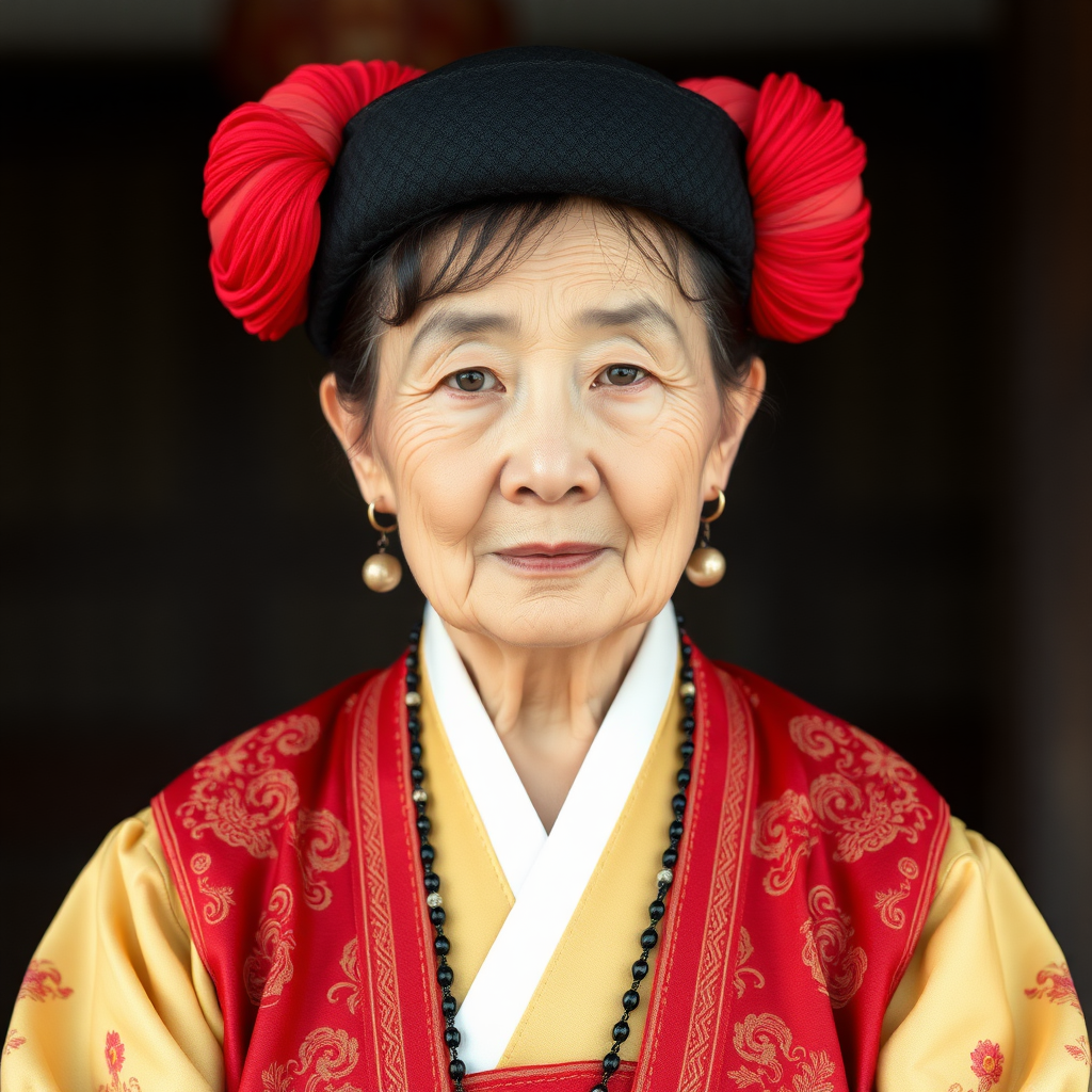 70-year-old Korean woman, Hanbok, upper body, frontal photo