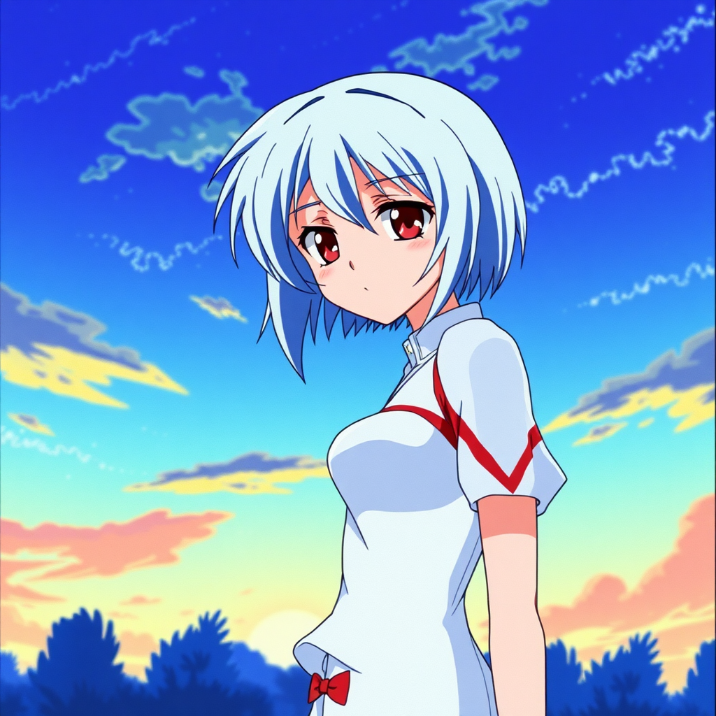 90s Anime screenshot of Rei Ayanami from Evangelion