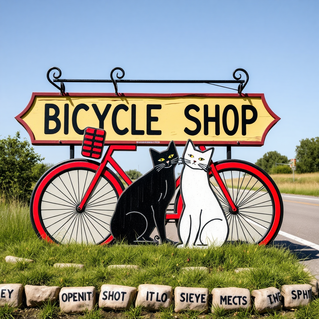 bicycle shop sign cats