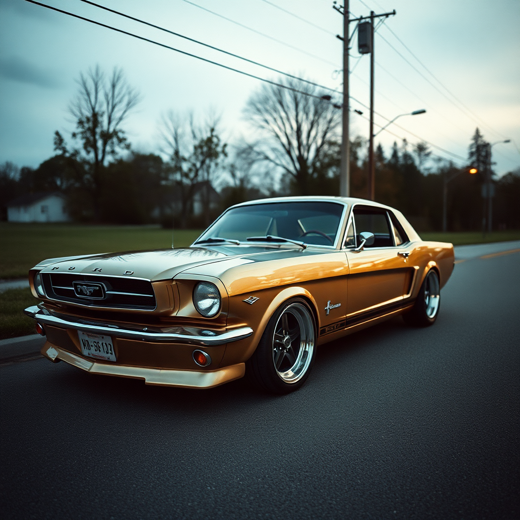 the car is parked on the side of the road, inspired by Taiyō Matsumoto, tumblr, restomod, nd4, c4 metallic shine classic american low rider ford mustang