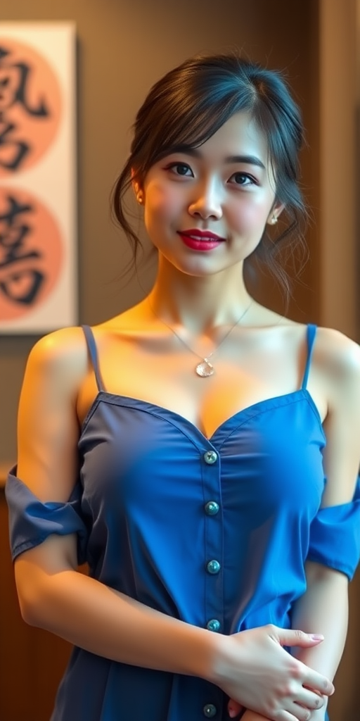 A young Japanese woman, beautiful, with a full figure.