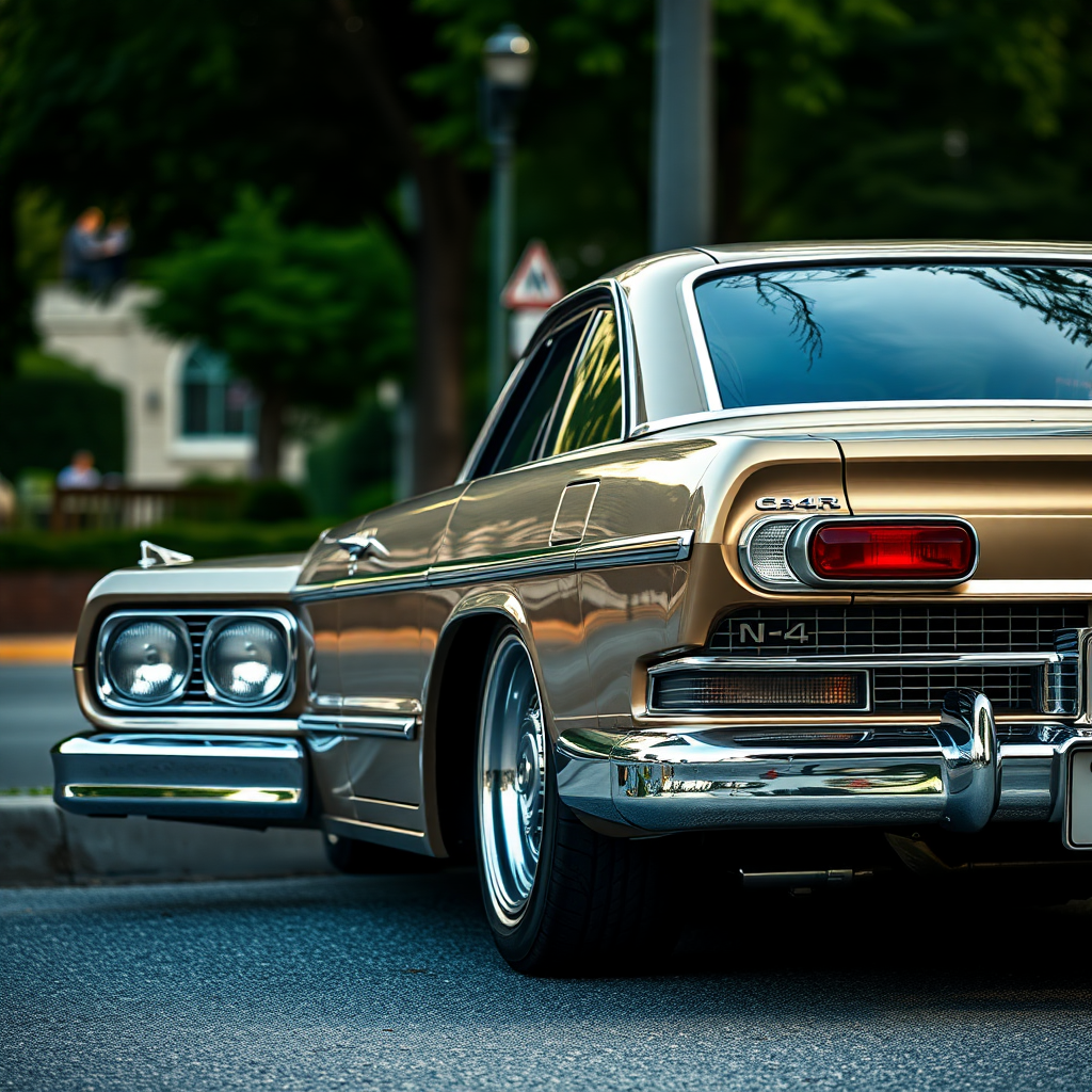 the car is parked on the side of the road, inspired by Taiyō Matsumoto, tumblr, restomod, nd4, c4 metallic shine classic american low rider car