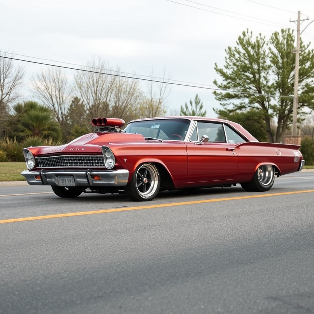 the drag car is parked on the side of the road, inspired by Taiyō Matsumoto, tumblr, restomod, nd4, c4 metallic shine classic american low rider ford