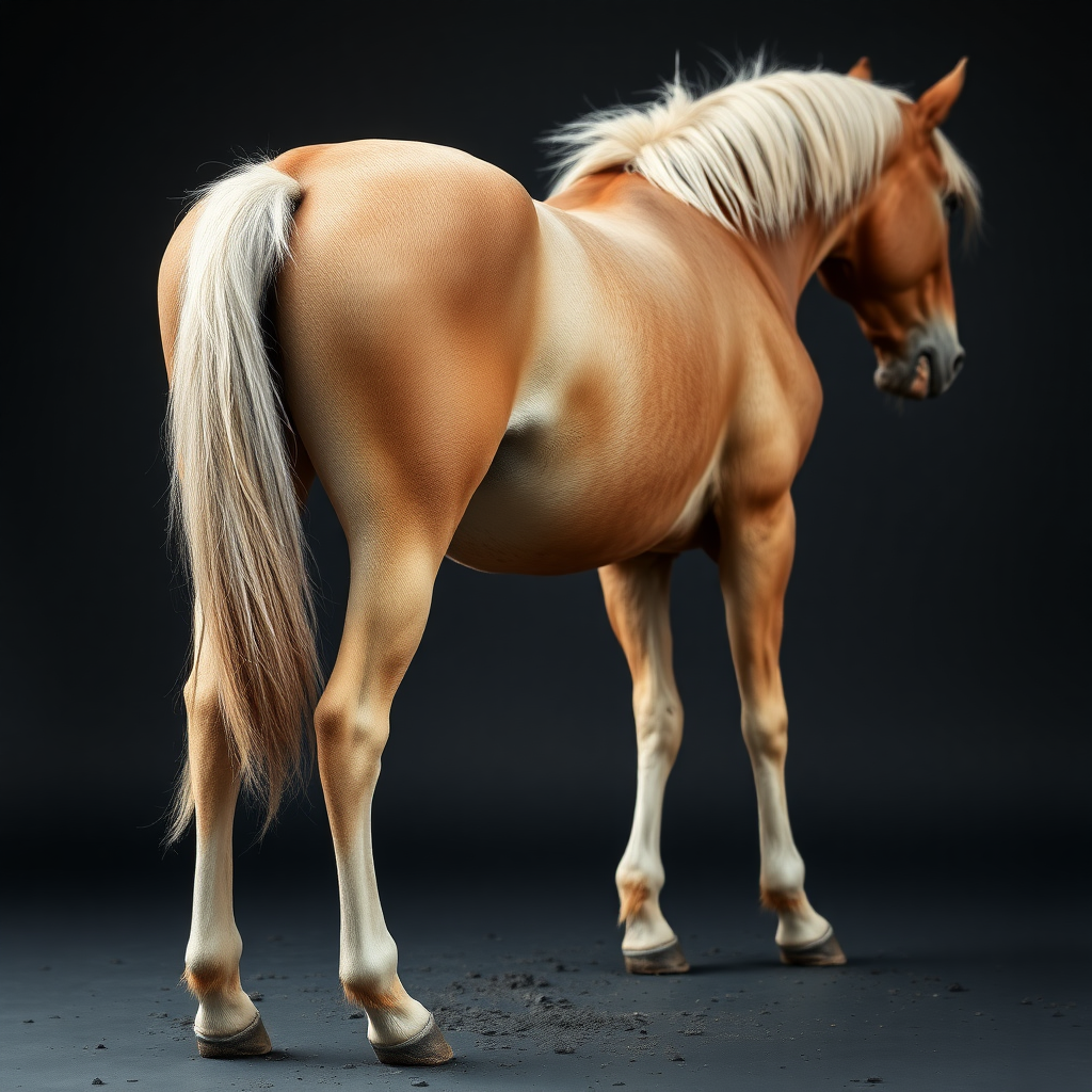 A naked stallion from the back side without hair.