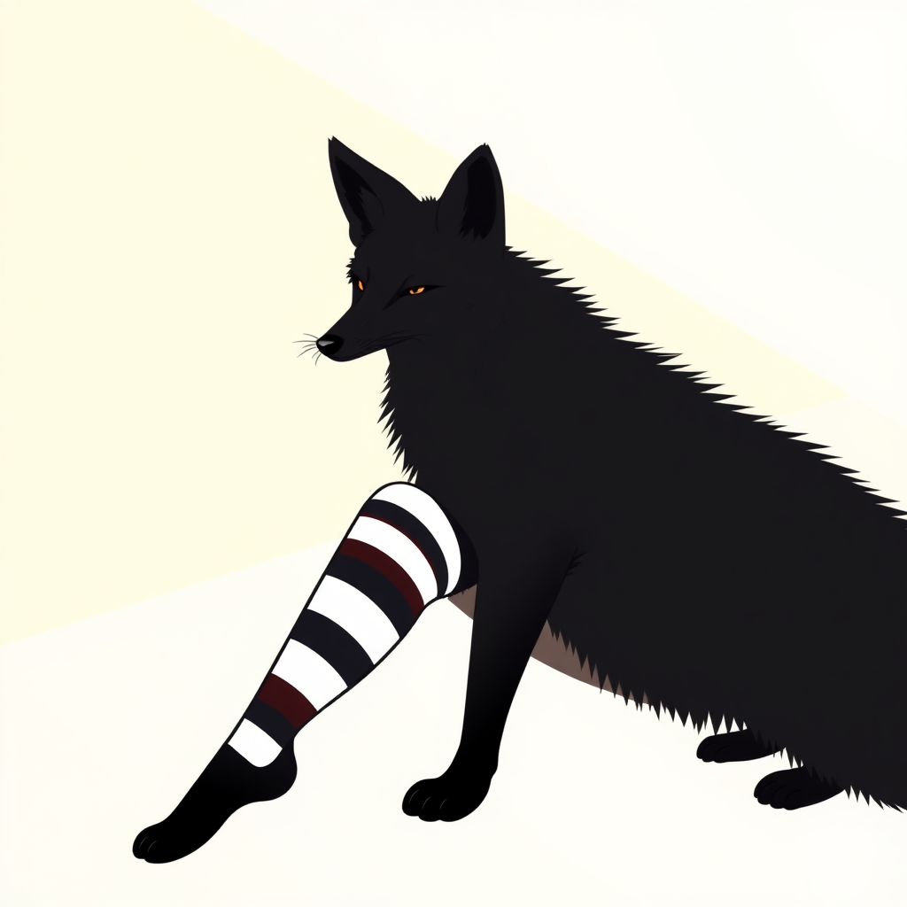 A black fox wearing striped thigh high socks