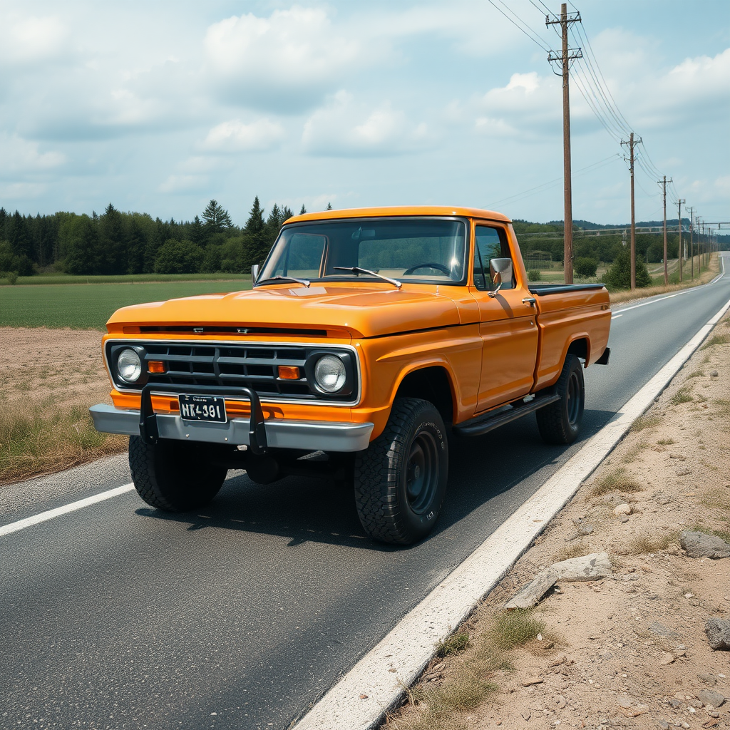 the car is parked on the side of the road, inspired by Taiyō Matsumoto, tumblr, restomod, nd4, c4 ford 4x4 pick-up