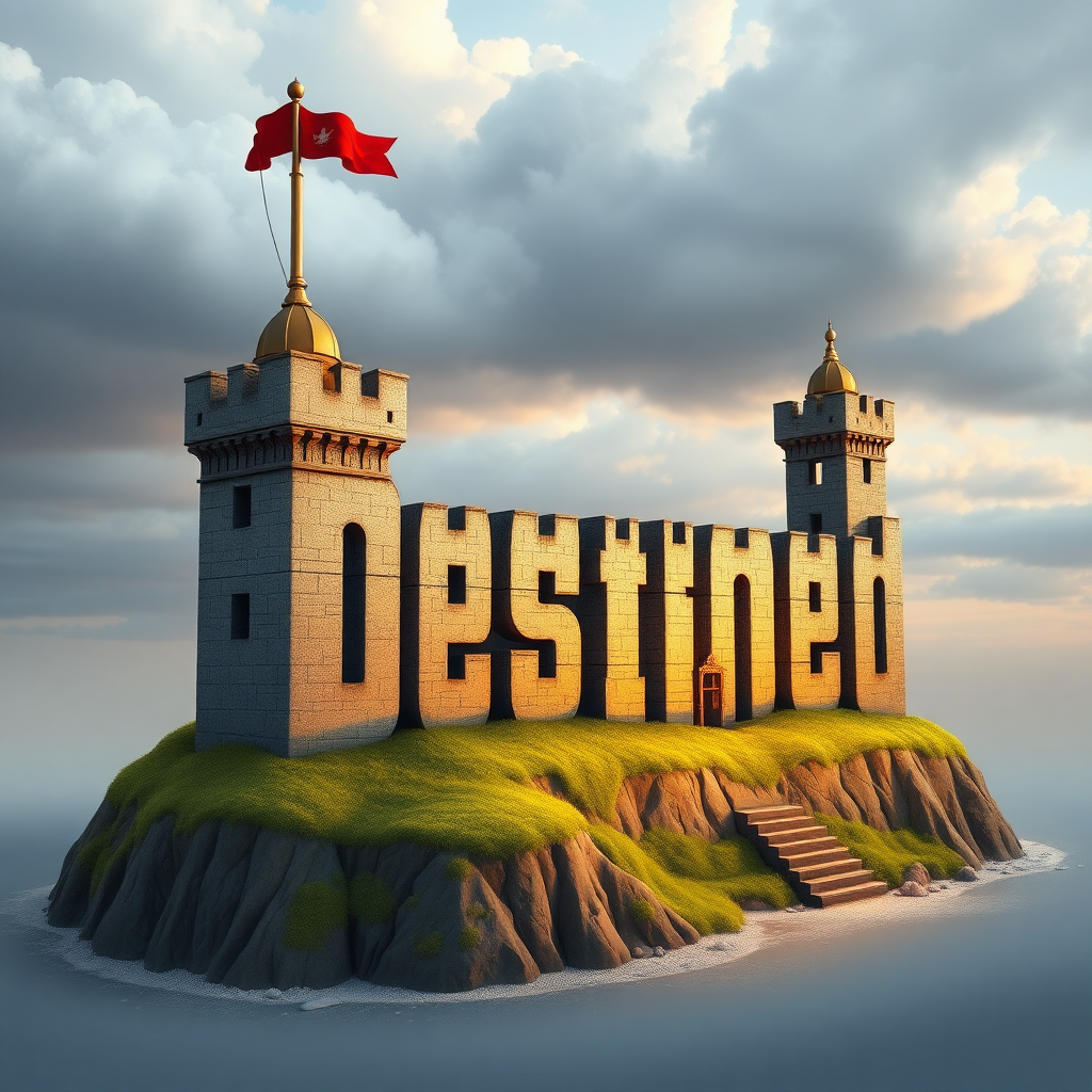 Word "Destined" with a sharp fort