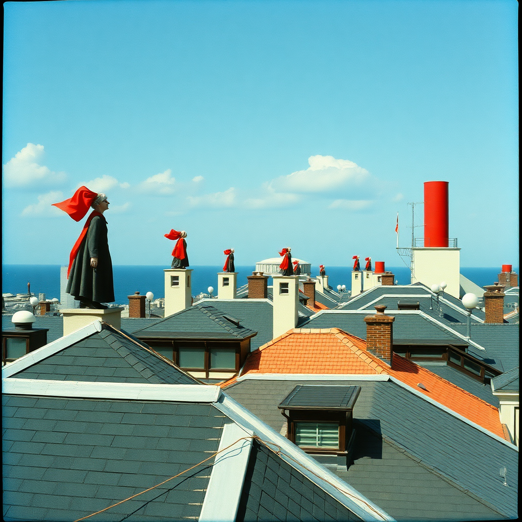 highly detailed Kodachrome color surreal real photograph from 1974 of Sirens on the rooftops wailing  
But there's no ship sailing  
Groucho, with his movies trailing  
Stands alone with his punchline failing  