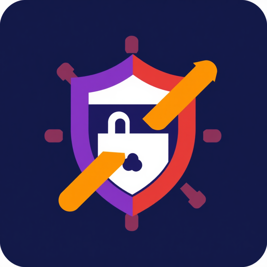 Purple orange white Logo representing an Encryption & Decryption security program tool.