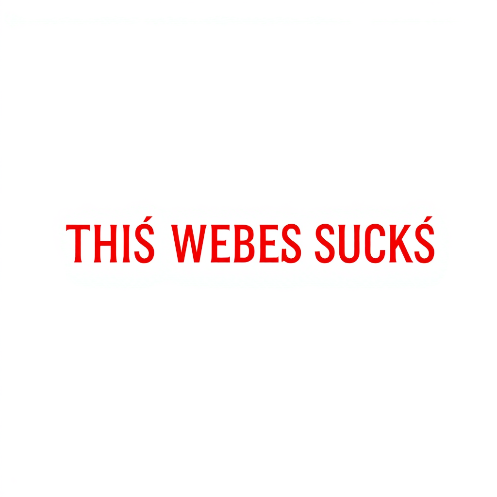 a simple monotype red text against a white background reading "THIS WEBSITE SUCKS"