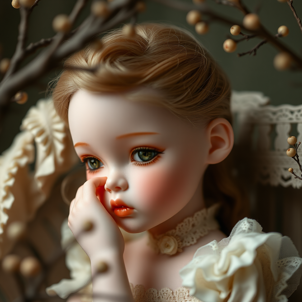 a porcelain doll, artists doll, bjd, high quality photo, intricate environment, ultra-detailed, impressionistic, dynamic composition, artistic photograph, matte texture