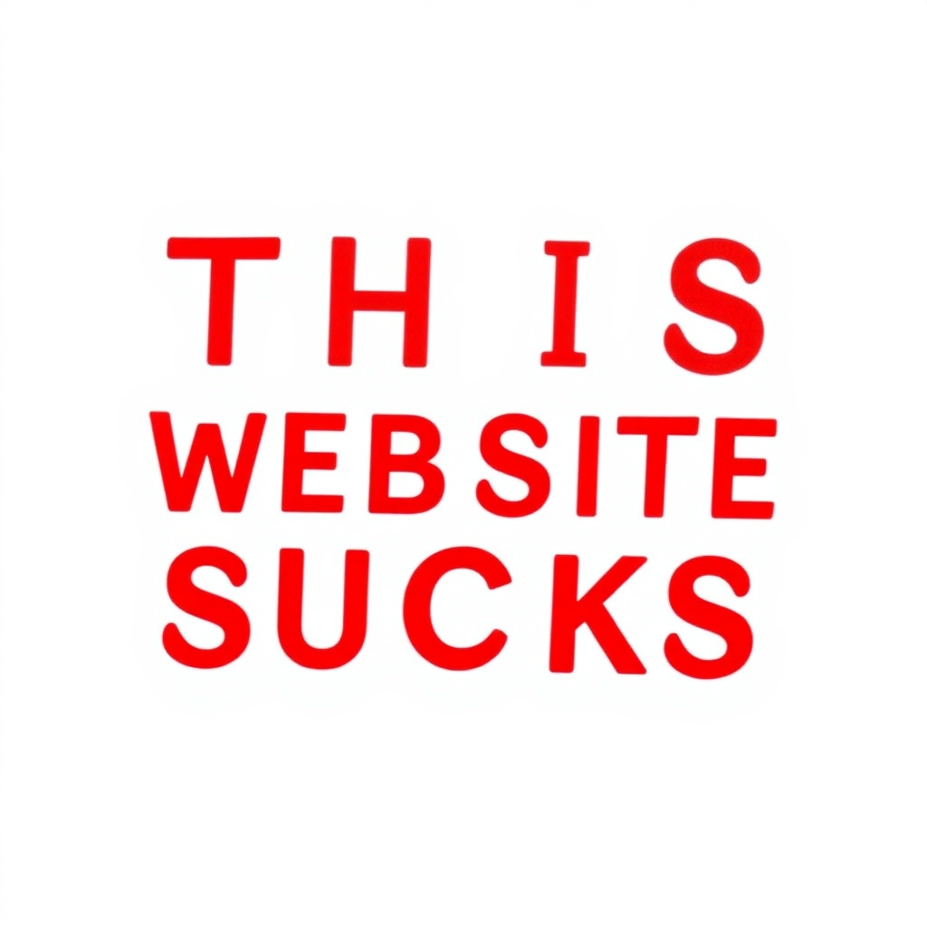 a simple monotype red text against a white background reading "THIS WEBSITE SUCKS"