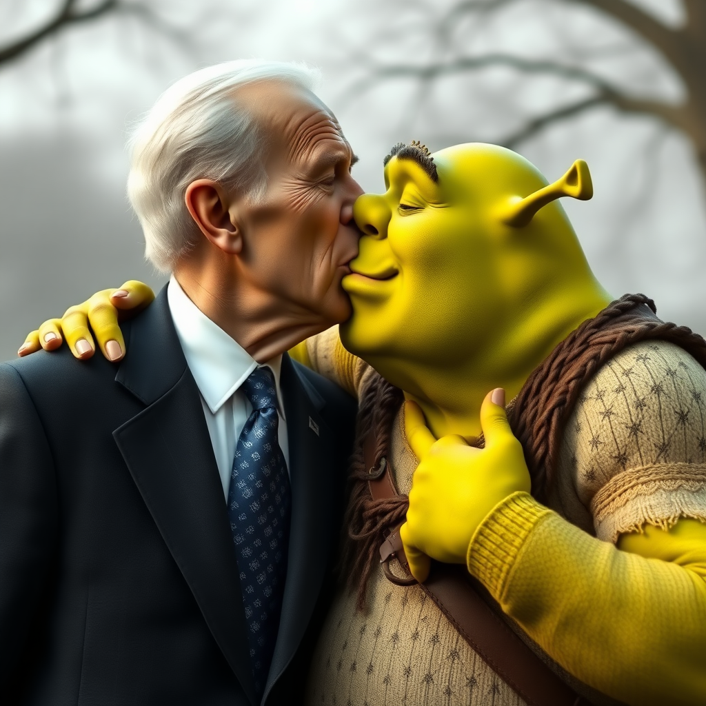 Shrek is kissing with Joe Biden.