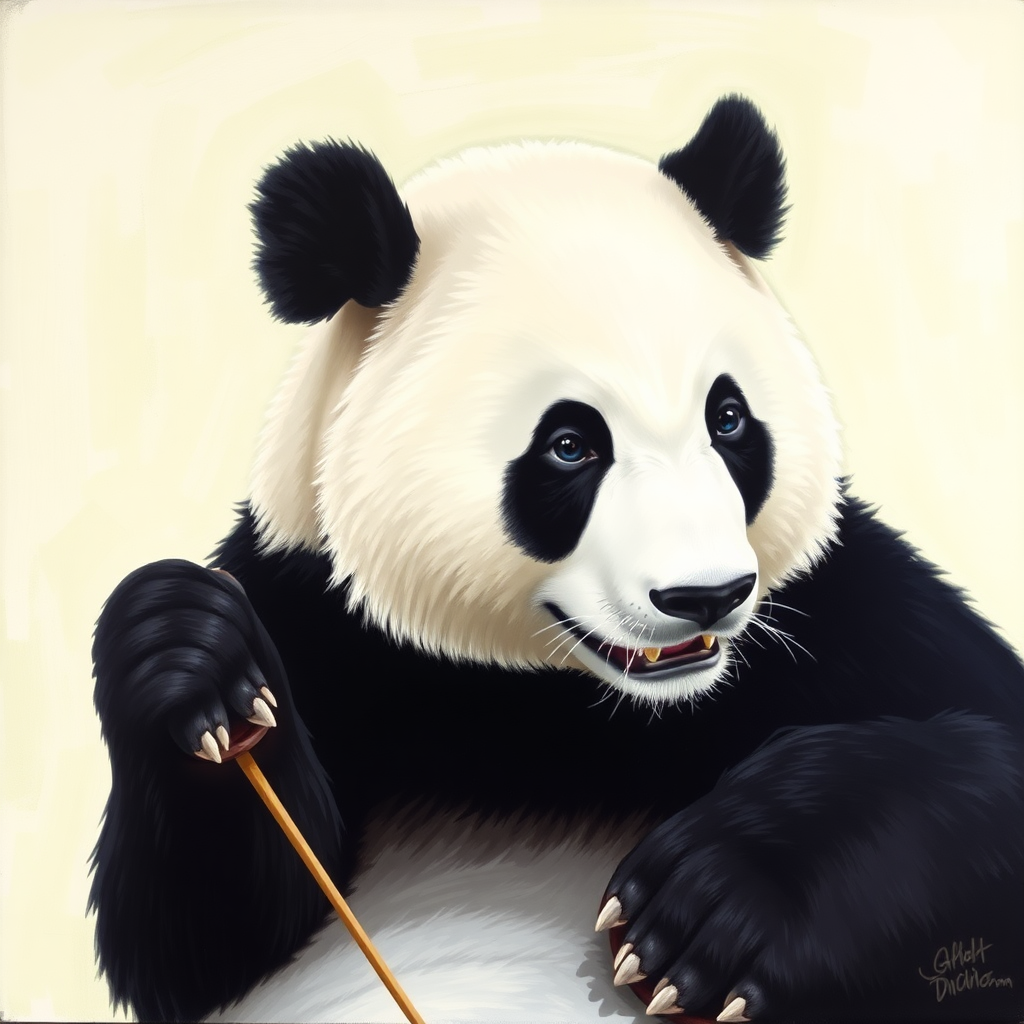 Painting a very real giant panda must be real, and all the details must be in place.