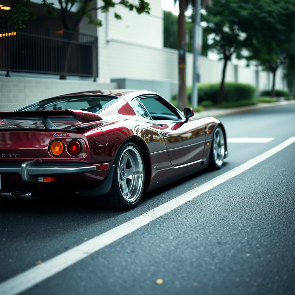 metallic shine car is parked on the side of the road, inspired by Taiyō Matsumoto, tumblr, restomod, nd4, c4