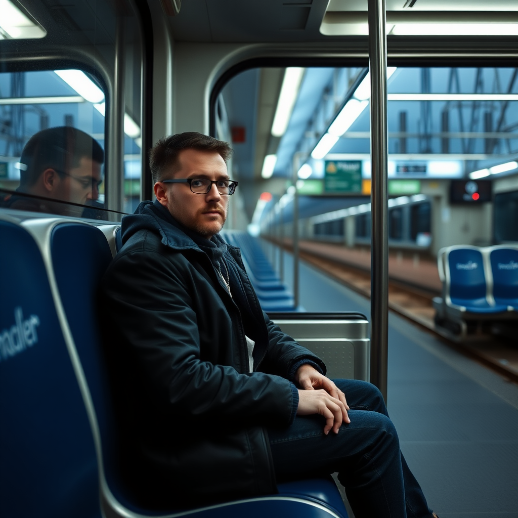 Guy sitting on a train