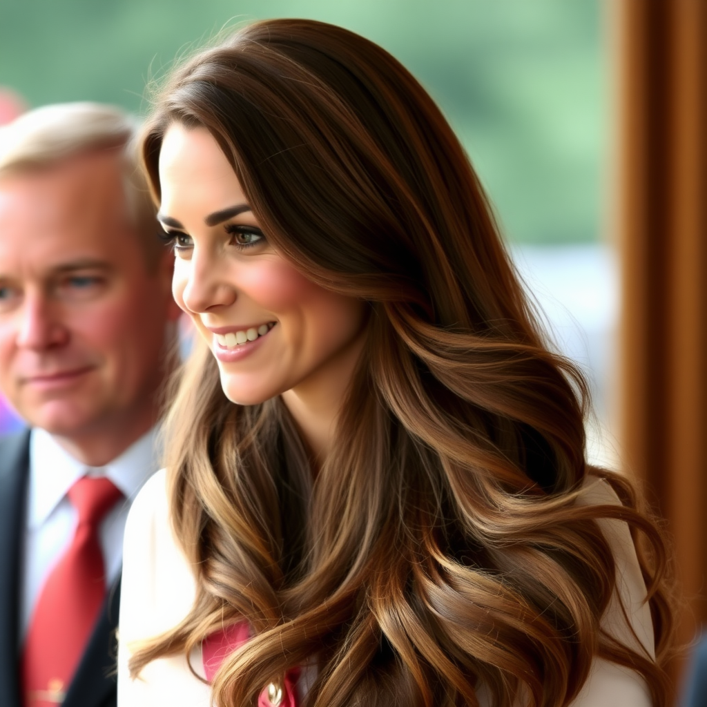 Beautiful very long haired Kate Middleton wearing only her hair