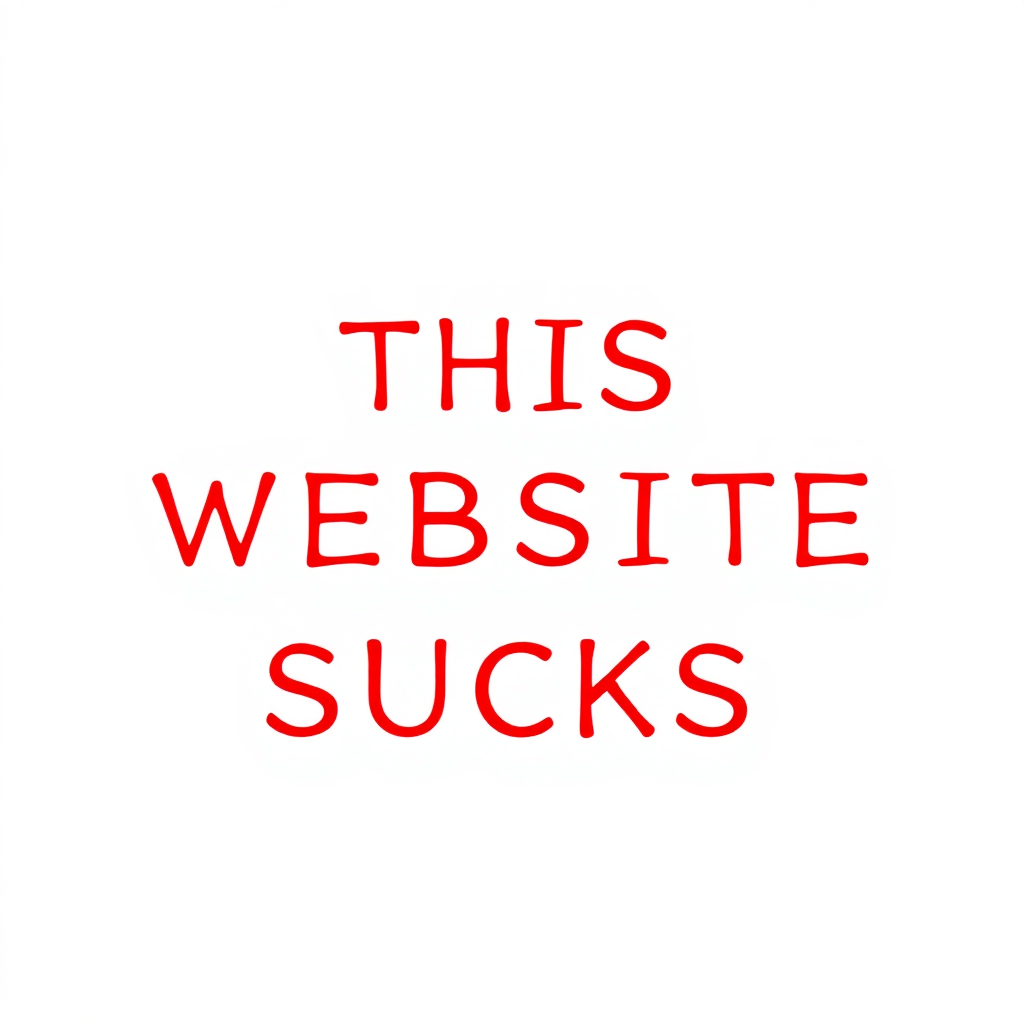 a simple monotype red text against a white background reading "THIS WEBSITE SUCKS"