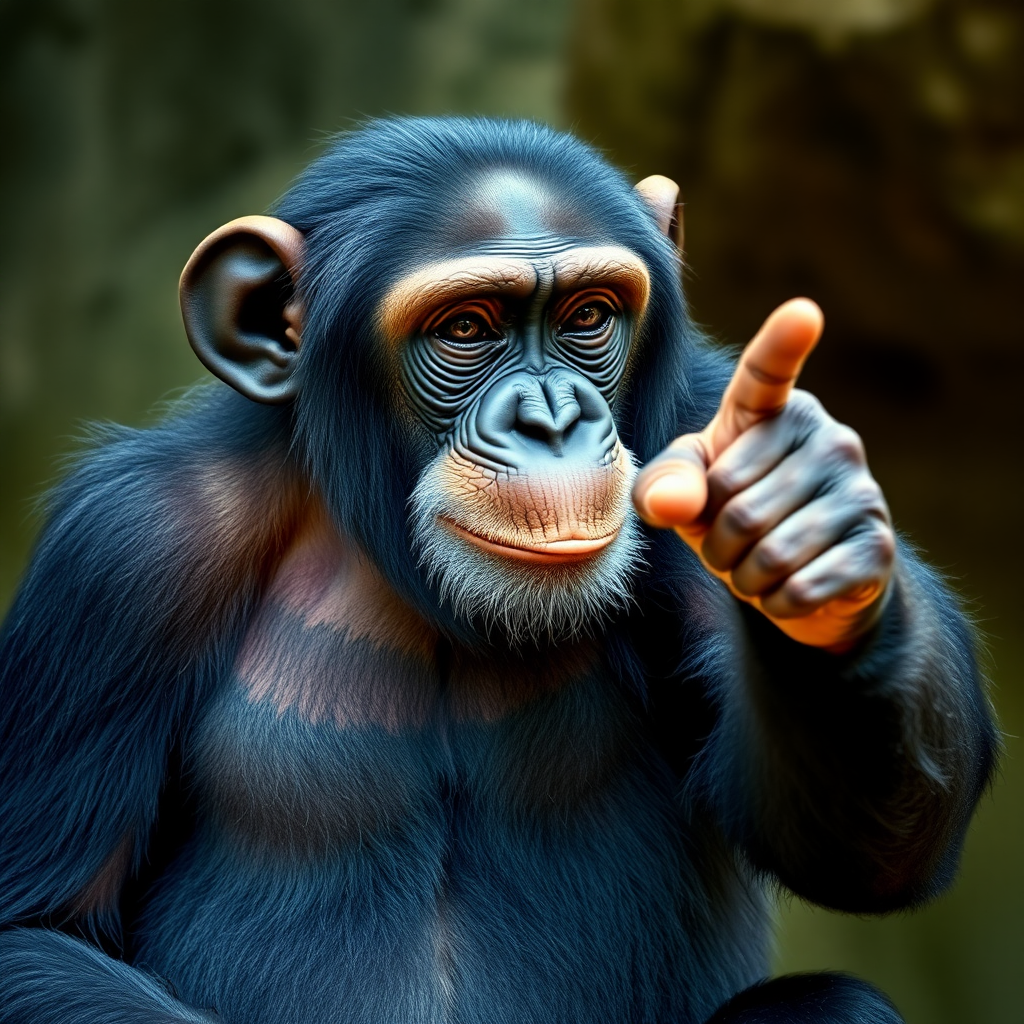 Chimpanzee pointing its finger at me