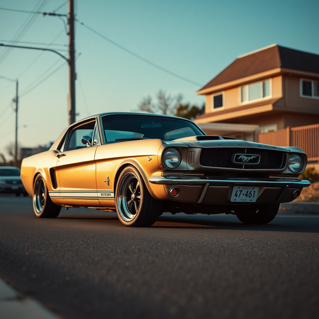 the car is parked on the side of the road, inspired by Taiyō Matsumoto, tumblr, restomod, nd4, c4 metallic shine classic american low rider ford mustang