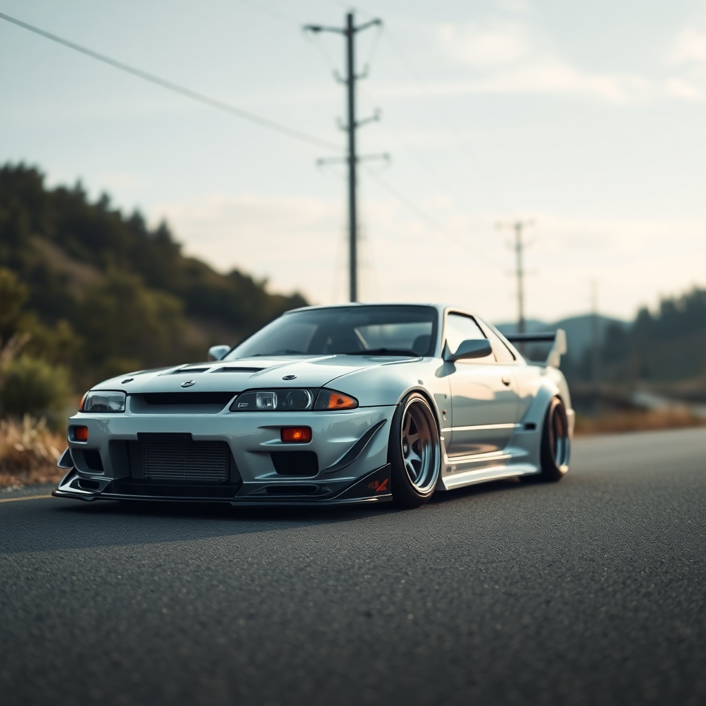 concept tuner nissan silvia s14 the car is parked on the side of the road, inspired by Taiyō Matsumoto, tumblr, restomod, nd4, c4