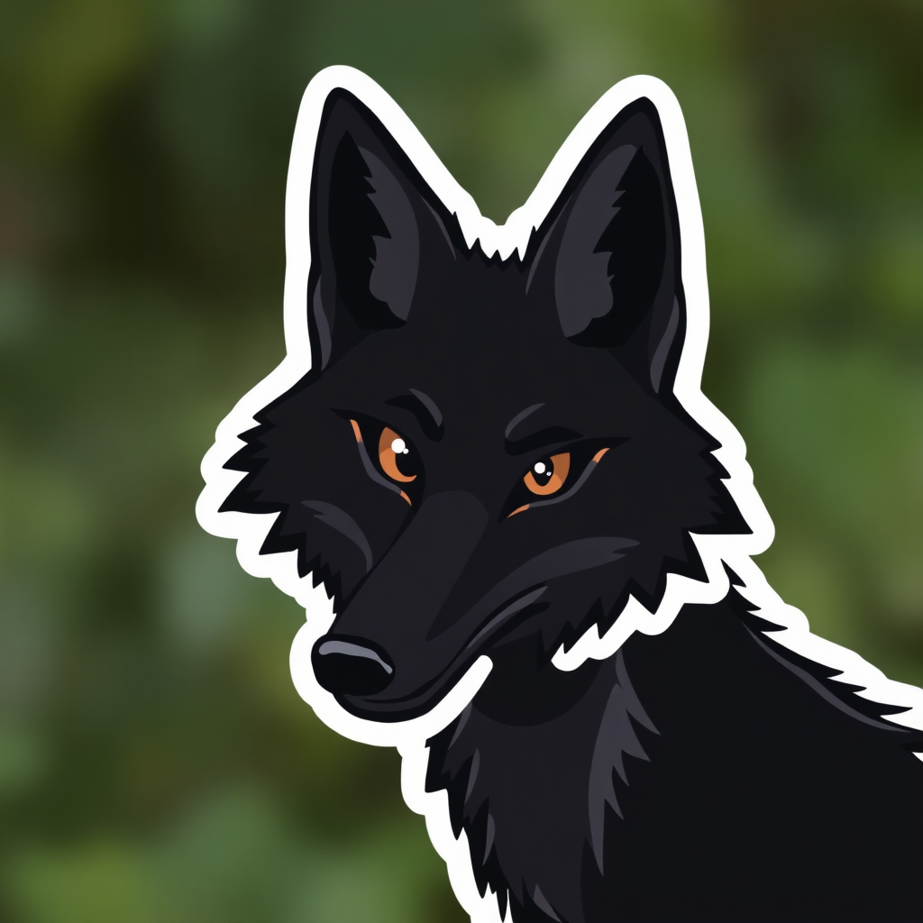 a sticker of a black fox, the background of the image around the sticker is transparent