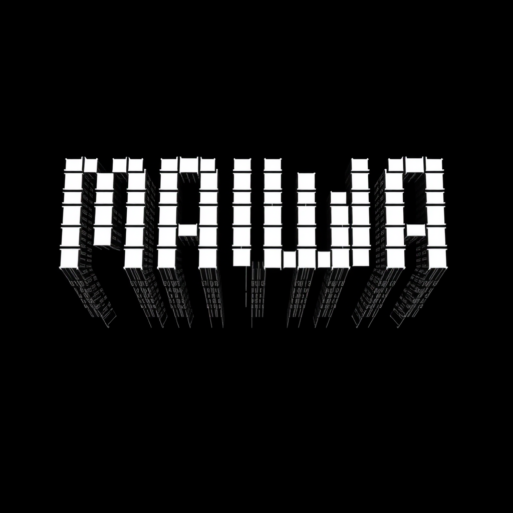 AI Compute Inspired Digital Text That Says "MAWA" In Solid White On Solid Black Background