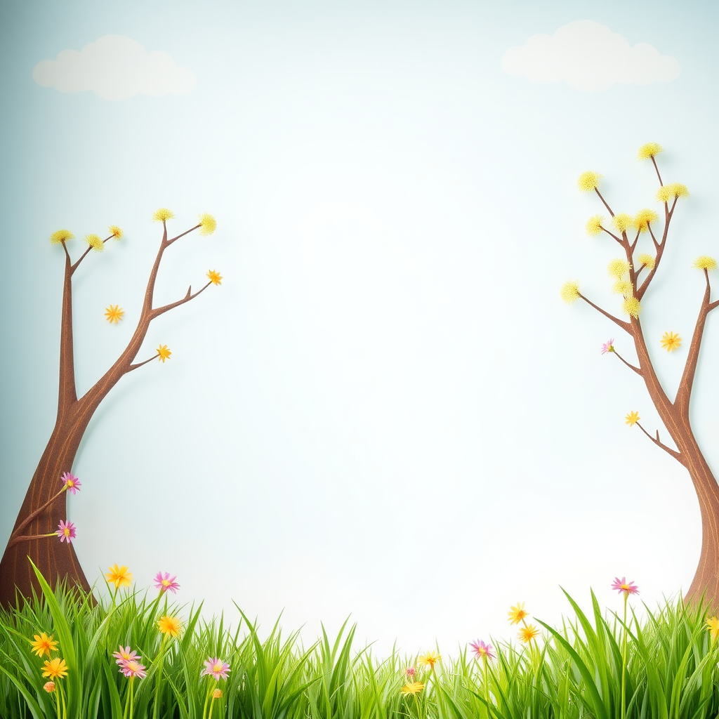 children theme background for product display with grass and sky no product