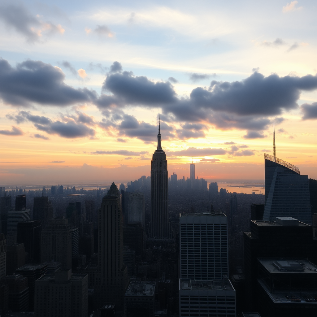 dawn in New York, sky with clouds