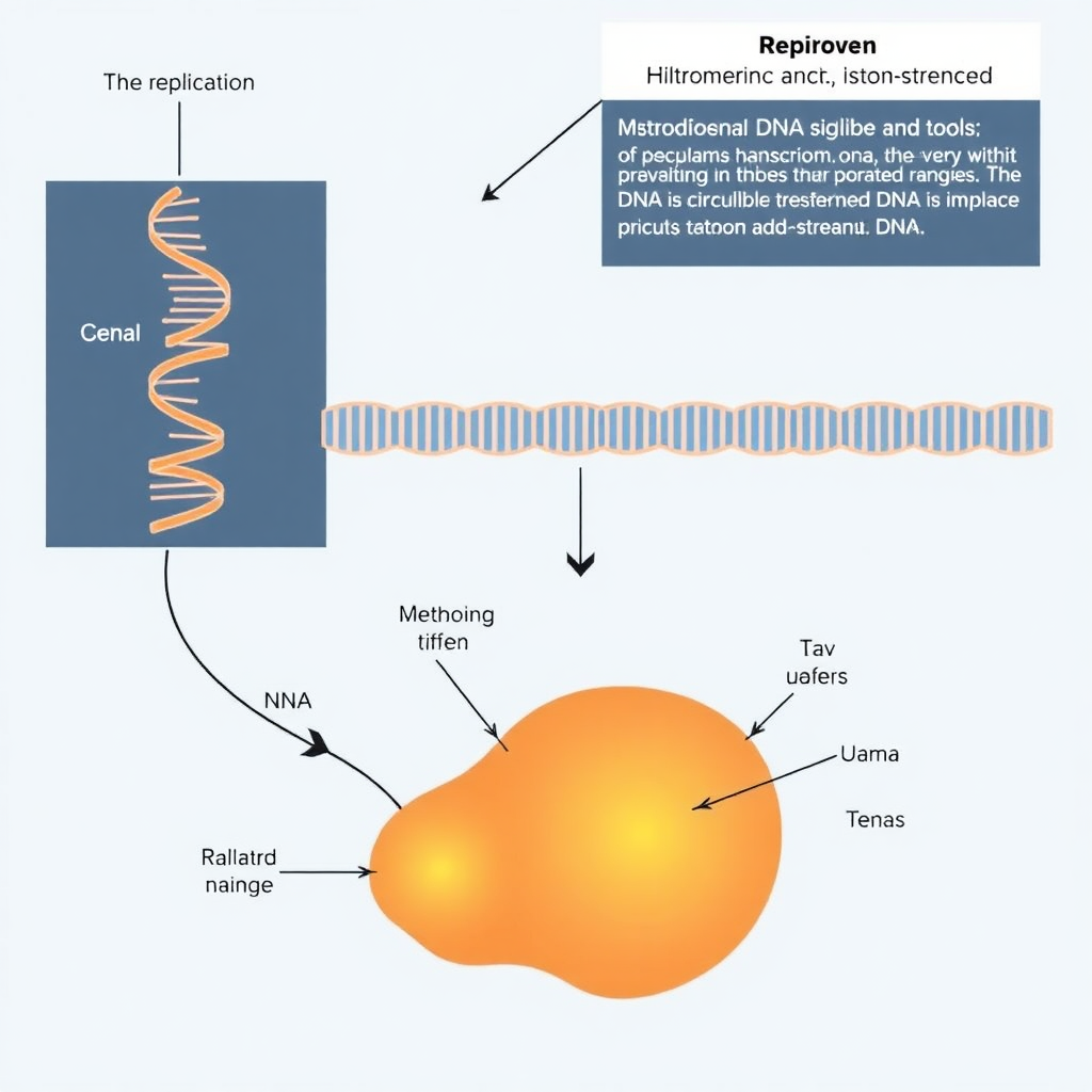 The replication, transcription and translation of mitochondrial DNA and the methylation of tRNA are plotted in the same picture. Note that the specific range of mitochondria is represented and the key enzymes are labeled. All processes take place within mitochondria, whose DNA is circular double-stranded DNA.