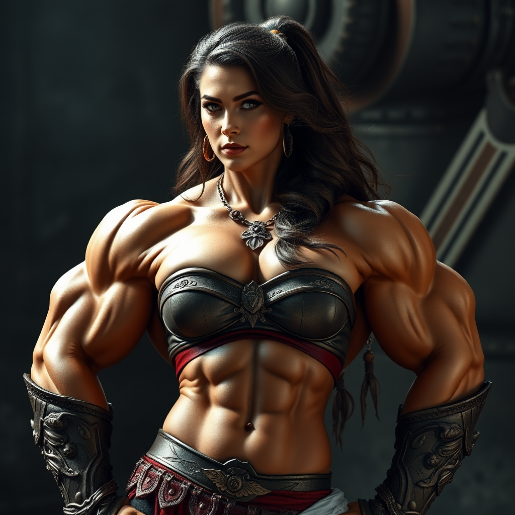 strong massive huge muscular bodybuilder girl, strapless dress, warrior princess